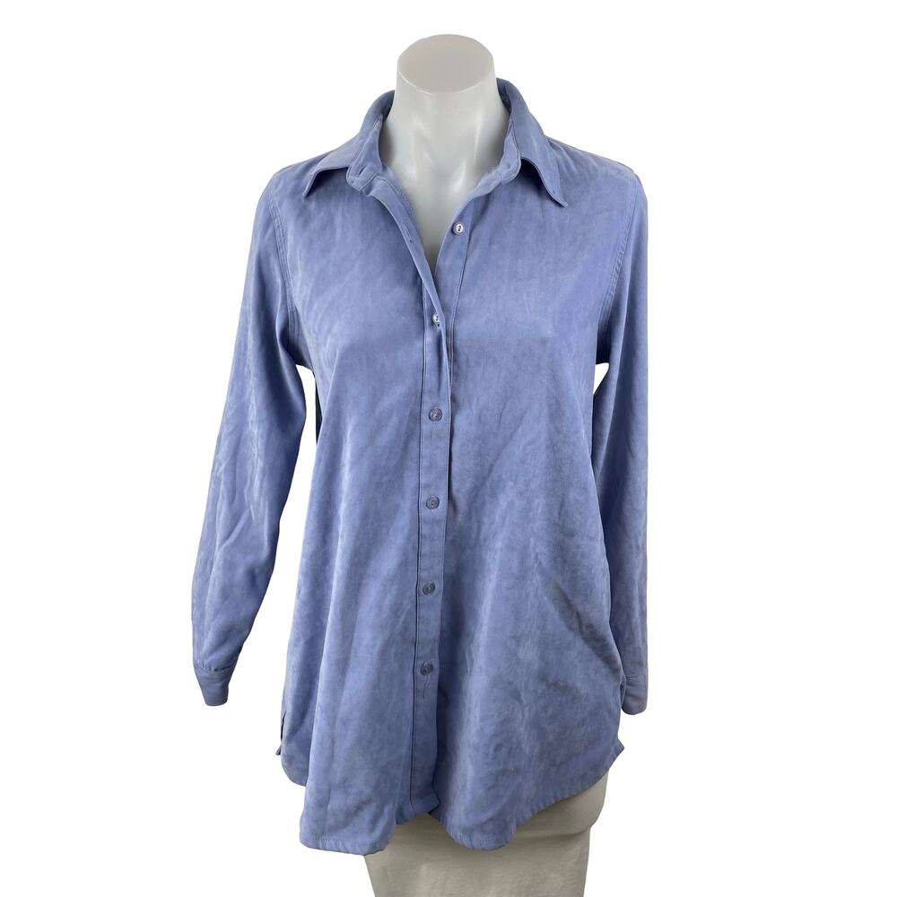 Women's Blue Collared Casual Long Sleeve Button Down Blouse Shirt Top Size S
